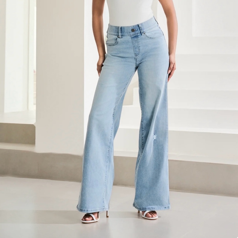 Betabrand Medium Light Blue Wide-Leg boyfriend Women Jeans